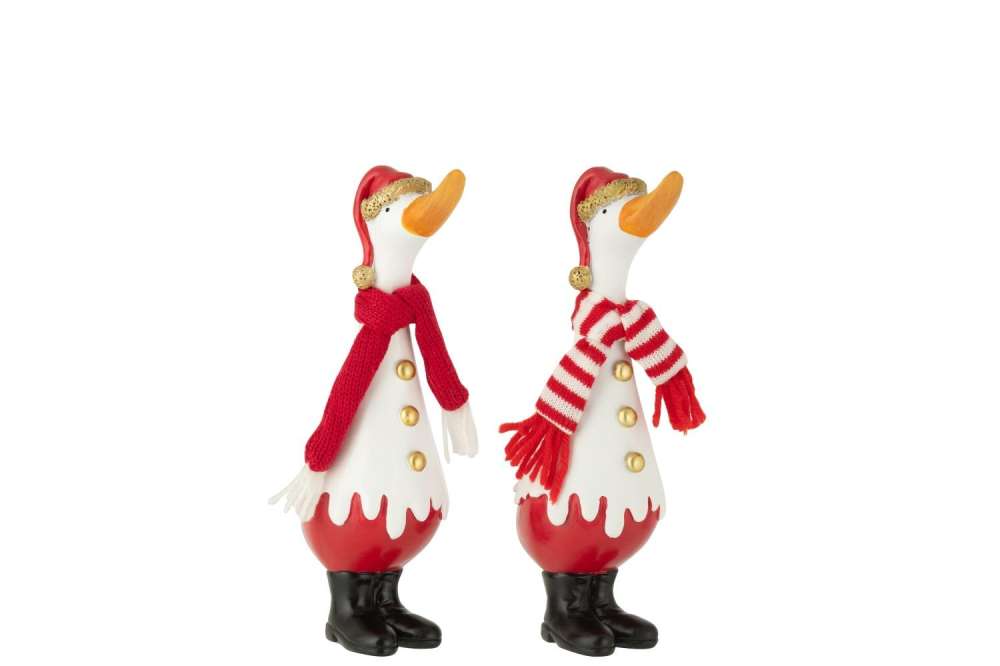 DUCK WINTER POLYRESIN WHITE/RED MEDIUM ASSORTMENT OF 2