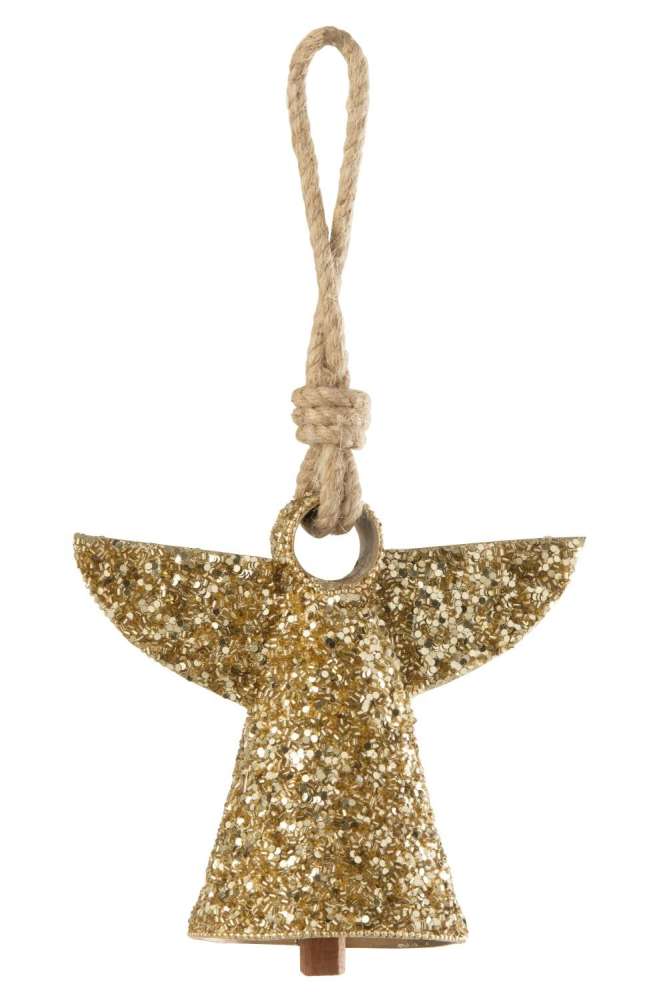 HANGER BELL ANGEL IRON/BEADS GOLD COLORED