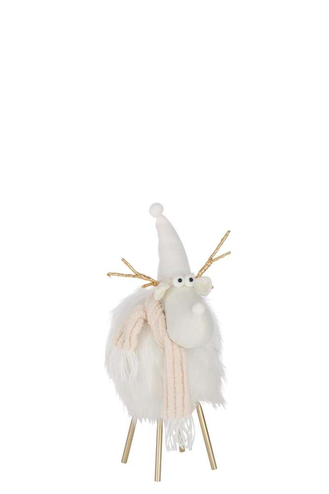 REINDEER HAT+SCARF POLYESTER WHITE/BEIGE MEDIUM