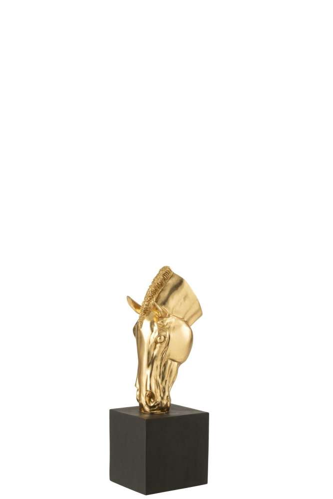 HORSE ON BASE POLYRESIN GOLD COLORED/BLACK SMALL