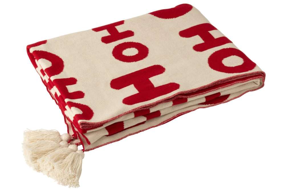 BLANKET HOHOHO POLYESTER CHRISTMAS RED/WHITE