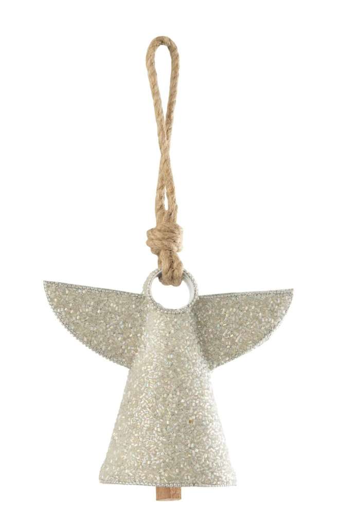HANGER BELL ANGEL IRON/BEADS WHITE