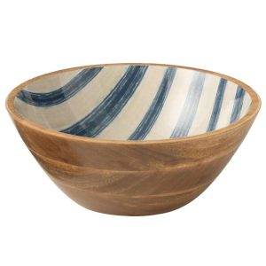 BOWL STRIPES MANGO WOOD BLUE/WHITE LARGE
