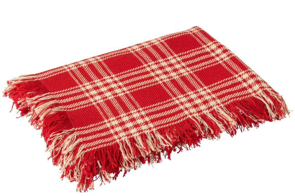 BLANKET CHECKERED COTTON CHRISTMAS RED/WHITE