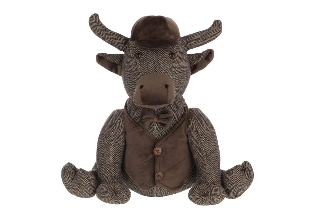 DOORSTOP BULL + HAT POLYESTER DARK BROWN