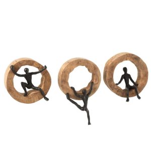 WALL DECORATION FIGURE CLIMBING MANGO WOOD /ALUMINIUM BLACK ASSORTMENT OF 3