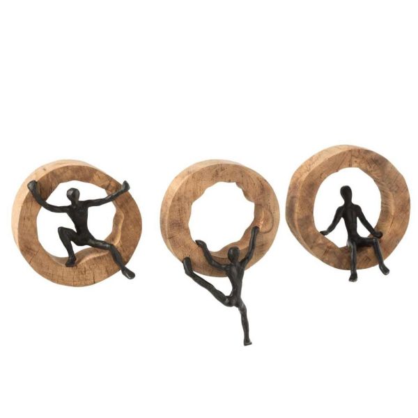 WALL DECORATION FIGURE CLIMBING MANGO WOOD /ALUMINIUM BLACK ASSORTMENT OF 3