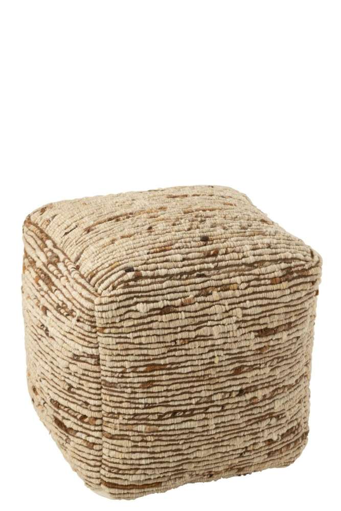 POUFFE WOVEN WOOL ECRU/BROWN