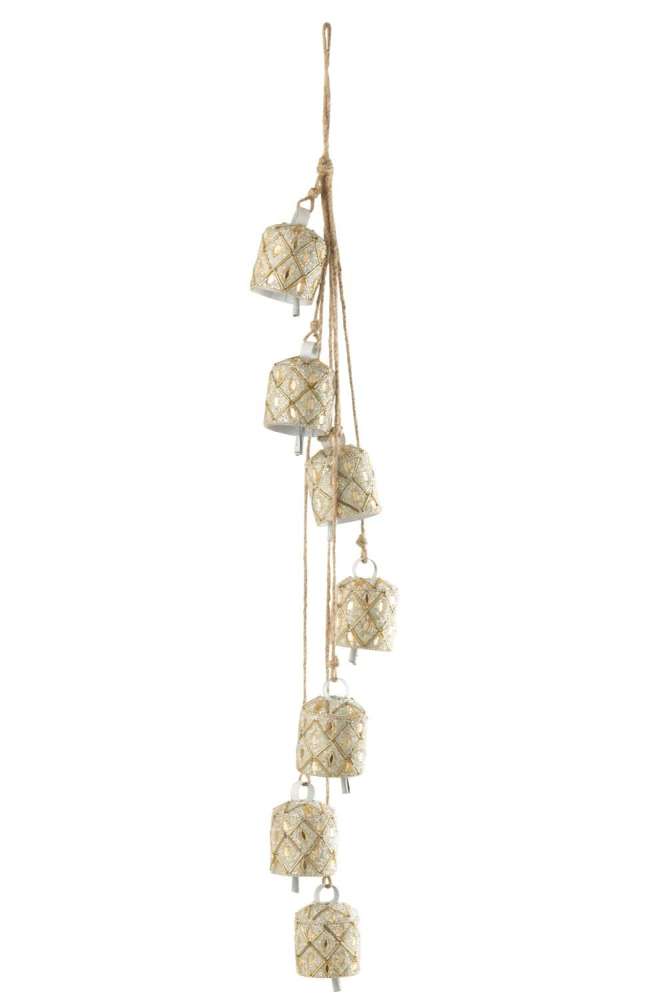 HANGER 7 BELLS IRON/BEADS WHITE/GOLD COLORED