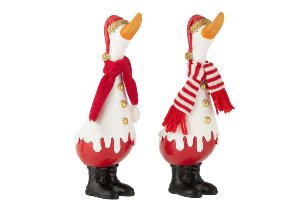 DUCK WINTER POLYRESIN WHITE/RED LARGE ASSORTMENT OF 2