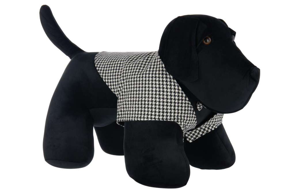 DOORSTOP DOG PIED-DE-POULE POLYESTER BLACK/WHITE