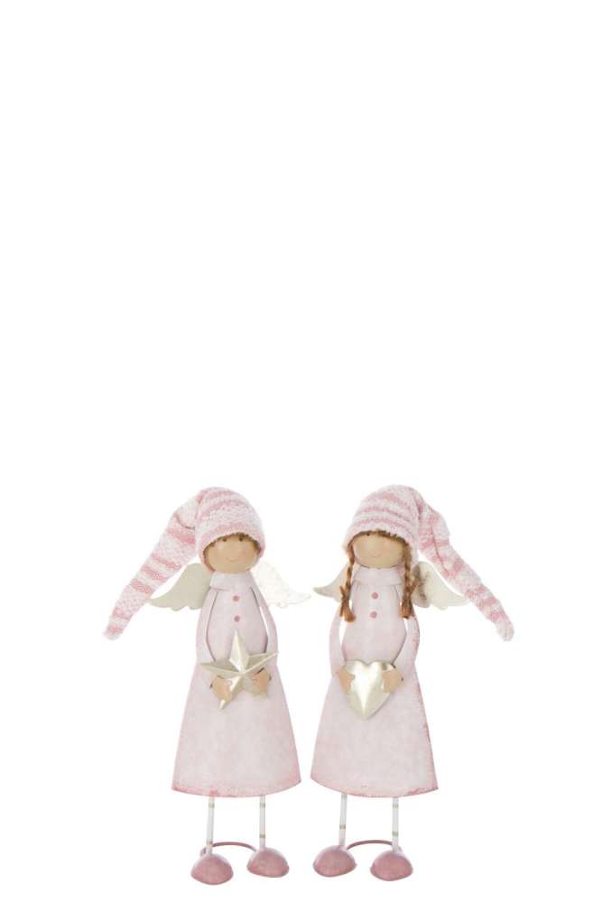 ANGEL HEART+STAR METAL LIGHT PINK/GOLD COLORED MEDIUM ASSORTMENT OF 2