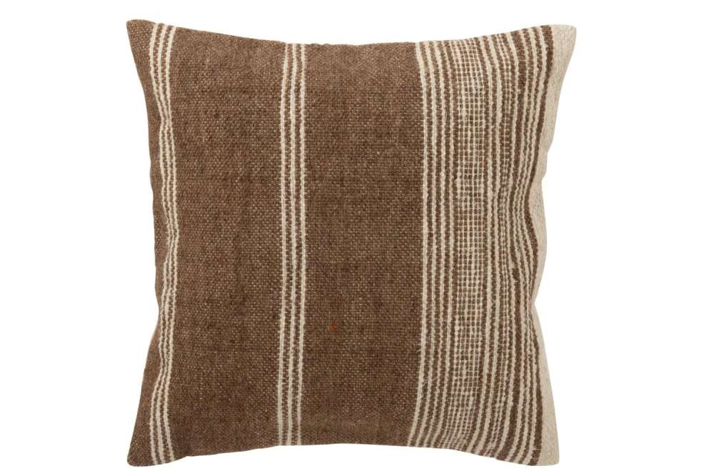 CUSHION SQUARE STRIPED WOOL DARK BROWN/ECRU