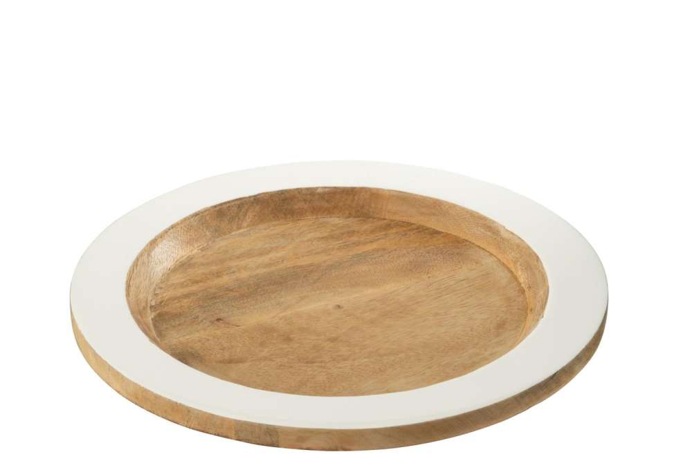 DECORATIVE TRAY EDGE ROUND MANGO WOOD WHITE/NATURAL MEDIUM