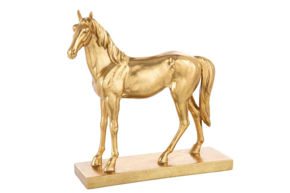 HORSE ON BASE POLYRESIN GOLD COLORED LARGE