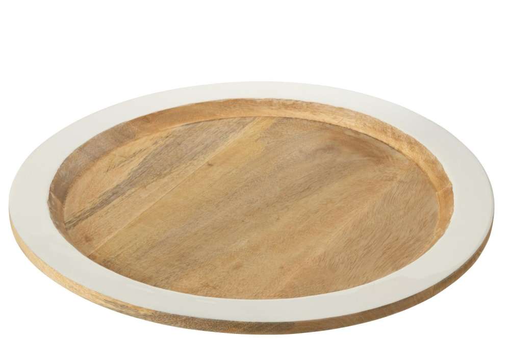 DECORATIVE TRAY EDGE ROUND MANGO WOOD WHITE/NATURAL LARGE