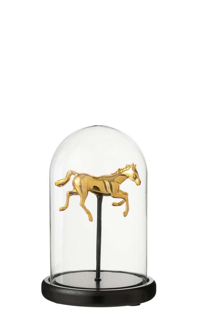 DECORATIVE BELL JAR HORSE GLASS GOLD COLORED/BLACK SMALL