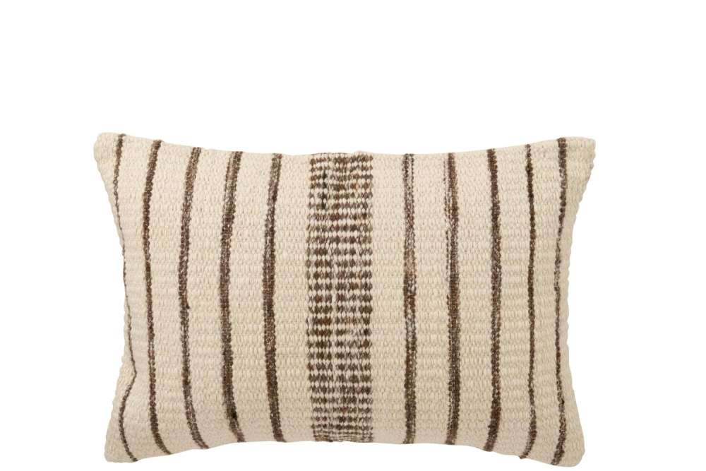 CUSHION RECTANGLE STRIPED COTTON ECRU/DARK BROWN