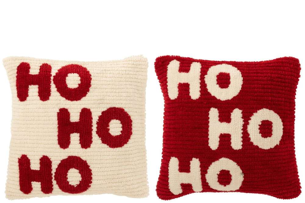 CUSHION HOHOHO POLYESTER CHRISTMAS RED/WHITE ASSORTMENT OF 2