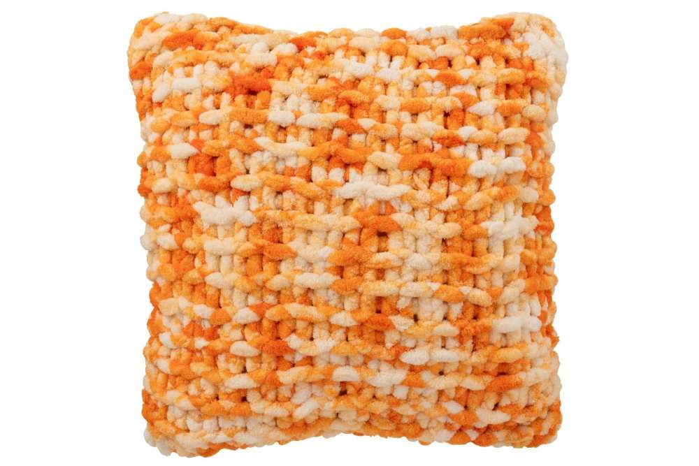 CUSHION KNITTED POLYESTER ORANGE/WHITE