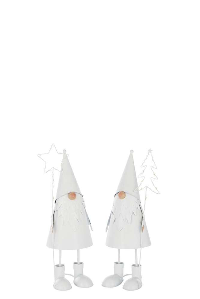 SANTA CLAUS LED STAR + TREE METAL WHITE SMALL ASSORTMENT OF 2
