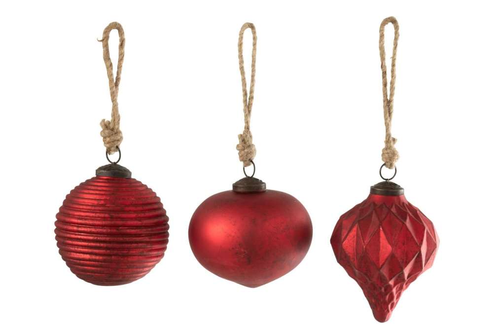 CHRISTMAS BAUBLE OXYDISED GLASS RED LARGE ASSORTMENT OF 3