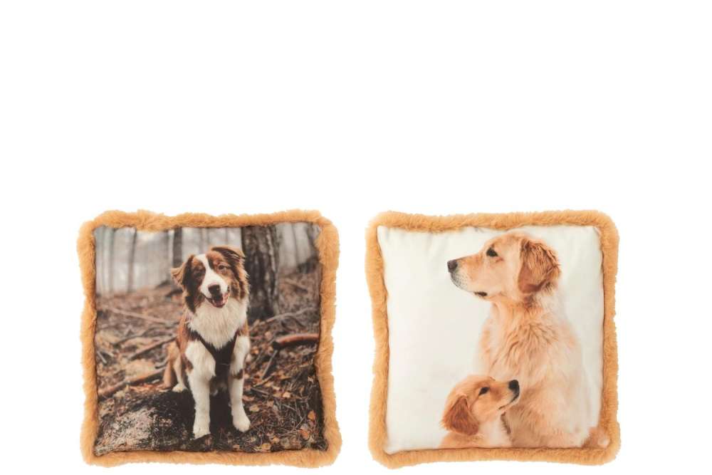 CUSHION DOG POLYESTER BROWN/BEIGE SMALL ASSORTMENT OF 2