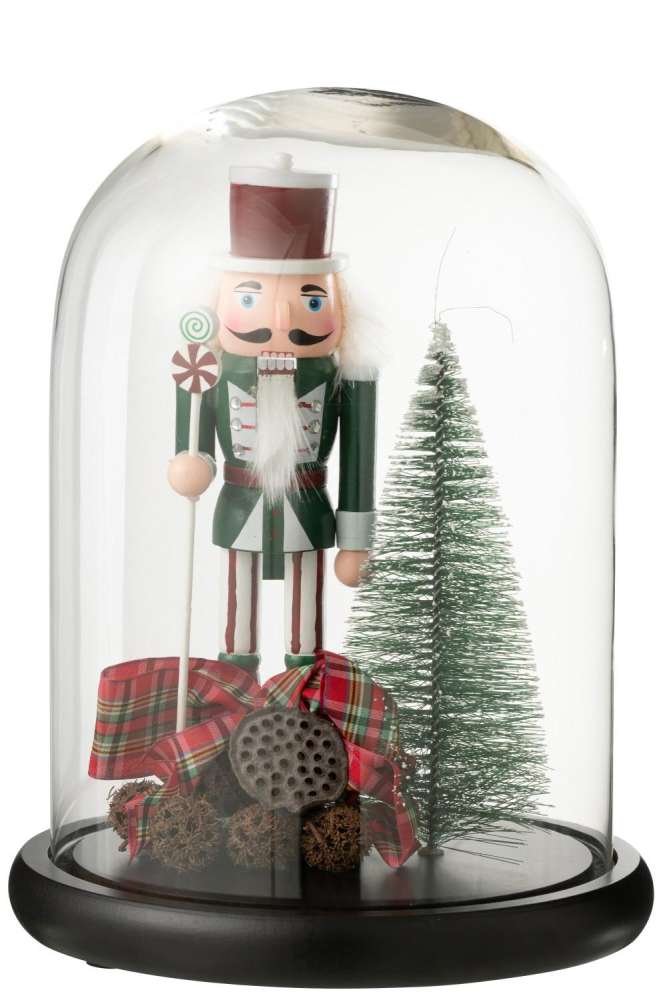 DECORATIVE BELL JAR NUTCRACKER GLASS CHRISTMAS RED/DARK GREEN LARGE