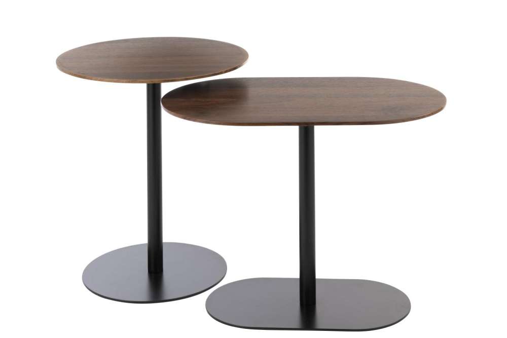 SET OF 2 SIDE TABLE ROUND IRON BLACK/DARK BROWN