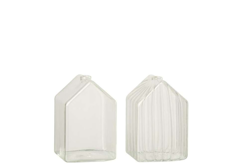 HOUSE PLAIN/STRIPED GLASS TRANSPARENT SMALL ASSORTMENT OF 2