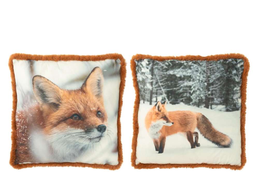 CUSHION FOX POLYESTER BROWN/COGNAC LARGE ASSORTMENT OF 2