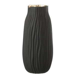 VASE NOTCHES GLASS BLACK/GOLD LARGE