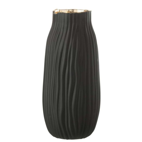 VASE NOTCHES GLASS BLACK/GOLD LARGE