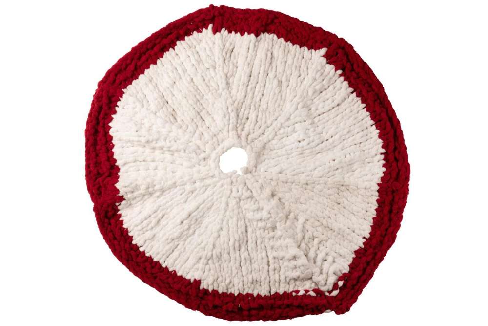 CHRISTMAS TREE SKIRT KNITTED POLYESTER WHITE/CHRISTMAS RED