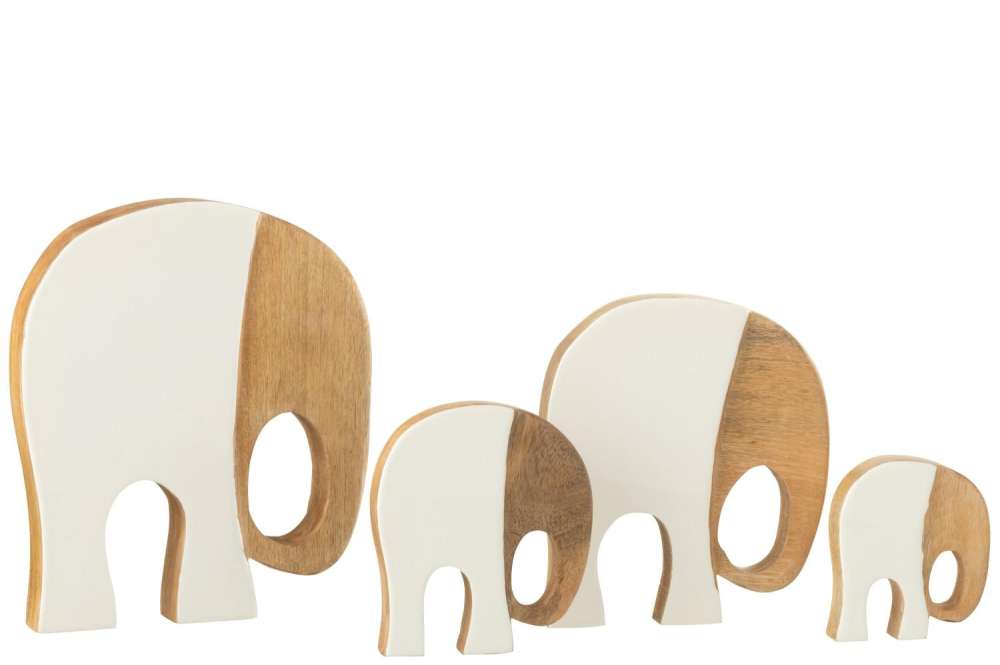 SET OF 4 ELEPHANT MODERN MANGO WOOD WHITE/NATURAL