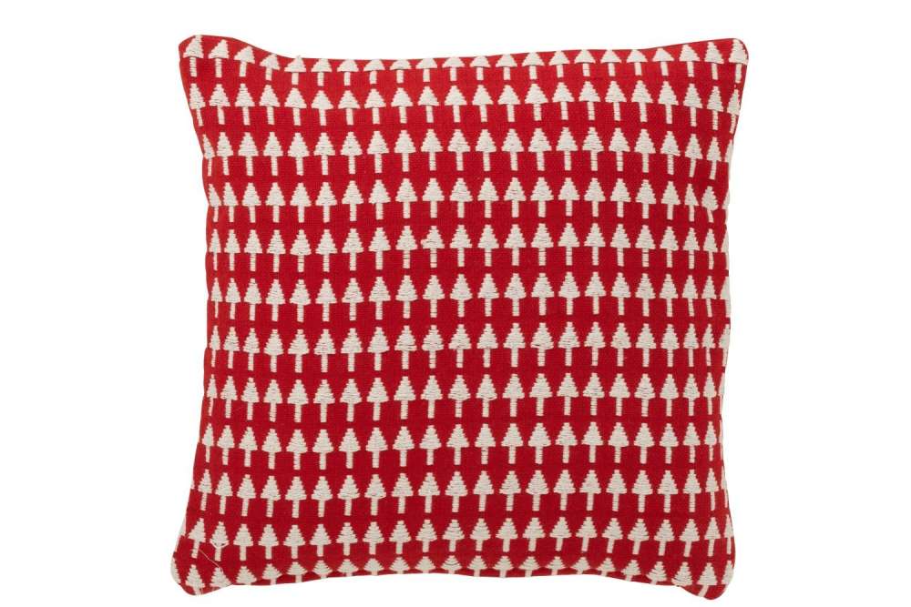 CUSHION CHRISTMAS TREES COTTON CHRISTMAS RED/WHITE