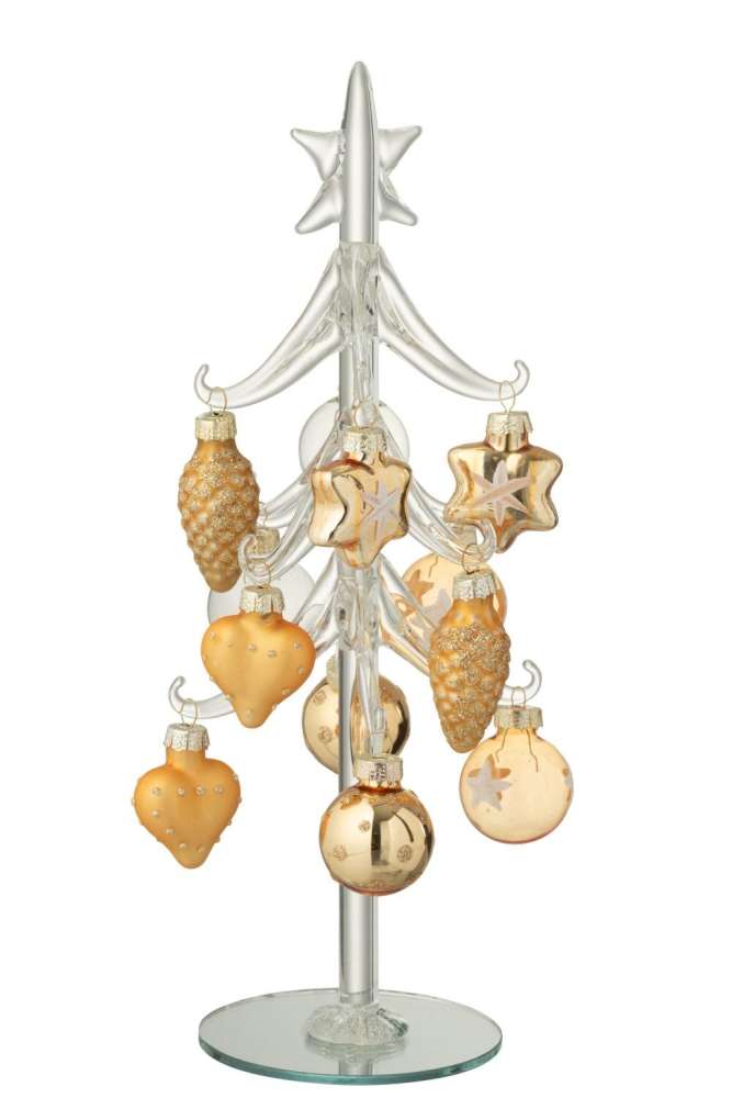 CHRISTMAS TREE +BALLS GLASS TRANSPARENT/GOLD COLORED