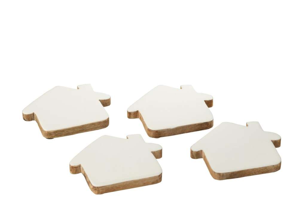 SET OF 4 COASTER HOUSE MANGO WOOD WHITE/NATURAL