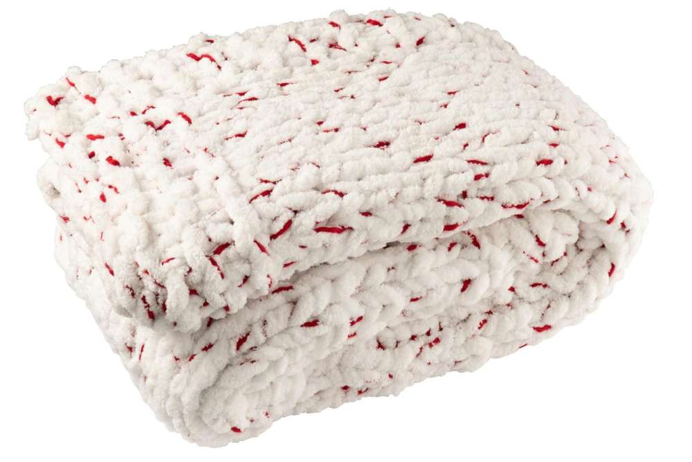 BLANKET KNITTED POLYESTER WHITE/CHRISTMAS RED