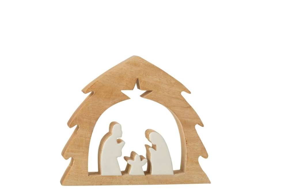 NATIVITY IN TREE MANGO WOOD WHITE/NATURAL MEDIUM
