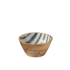 BOWL STRIPES MANGO WOOD BLUE/WHITE MEDIUM