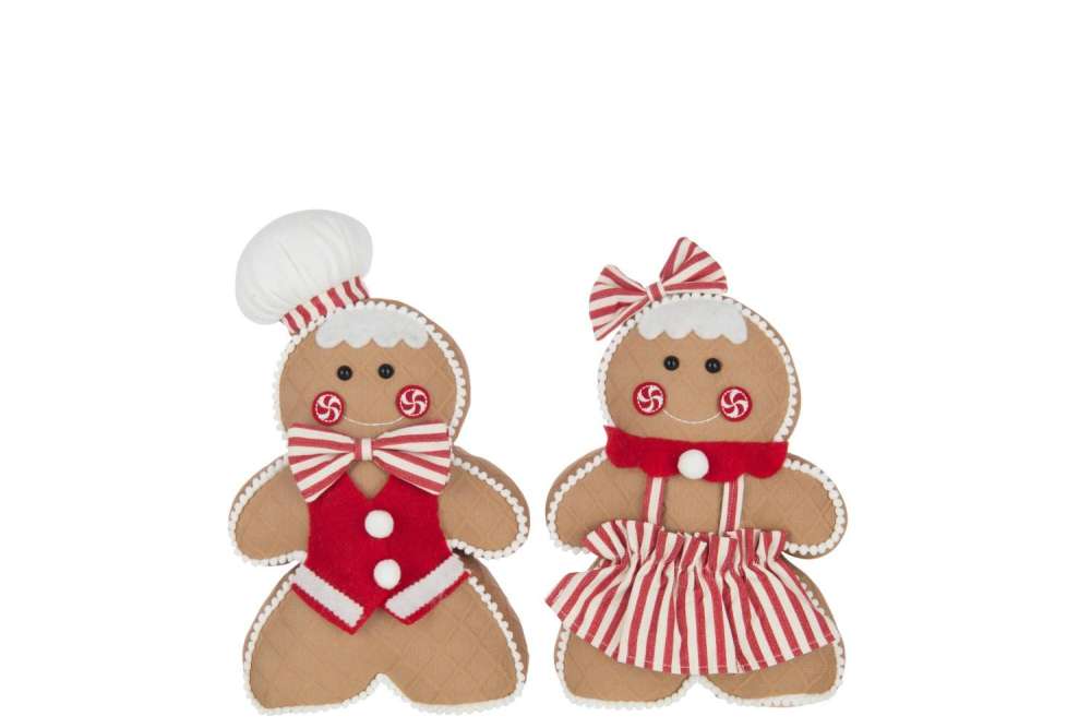 GINGERBREAD BOY/GIRL POLYESTER CAMEL/CHRISTMAS RED LARGE ASSORTMENT OF 2