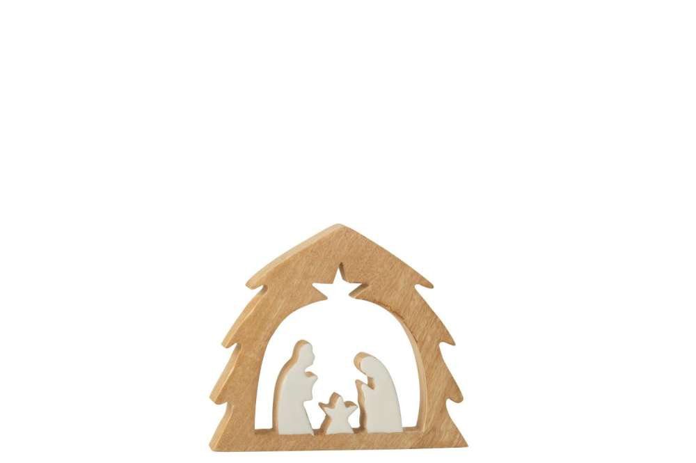 NATIVITY IN TREE MANGO WOOD WHITE/NATURAL SMALL