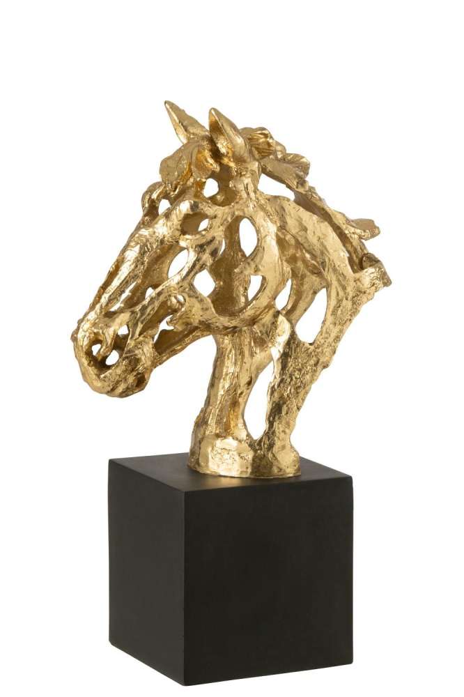 HORSE ON BASE  POLYRESIN GOLD COLORED/BLACK LARGE
