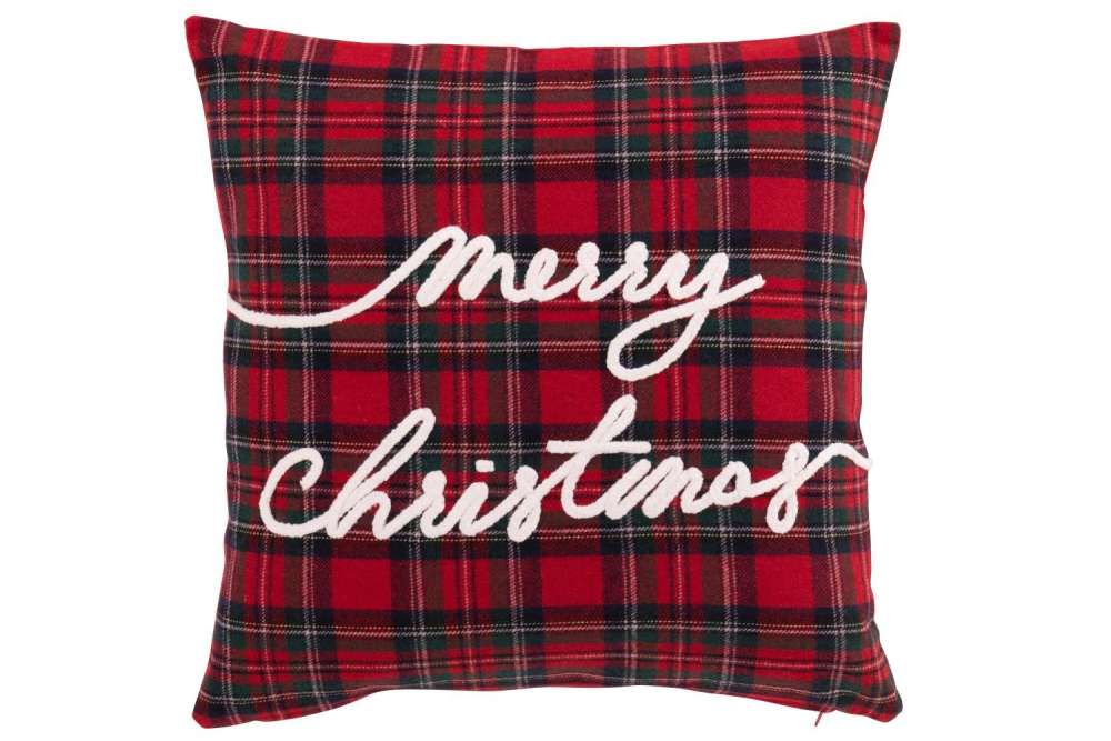 CUSHION MERRY CHRISTMAS WOOL CHRISTMAS RED/WHITE