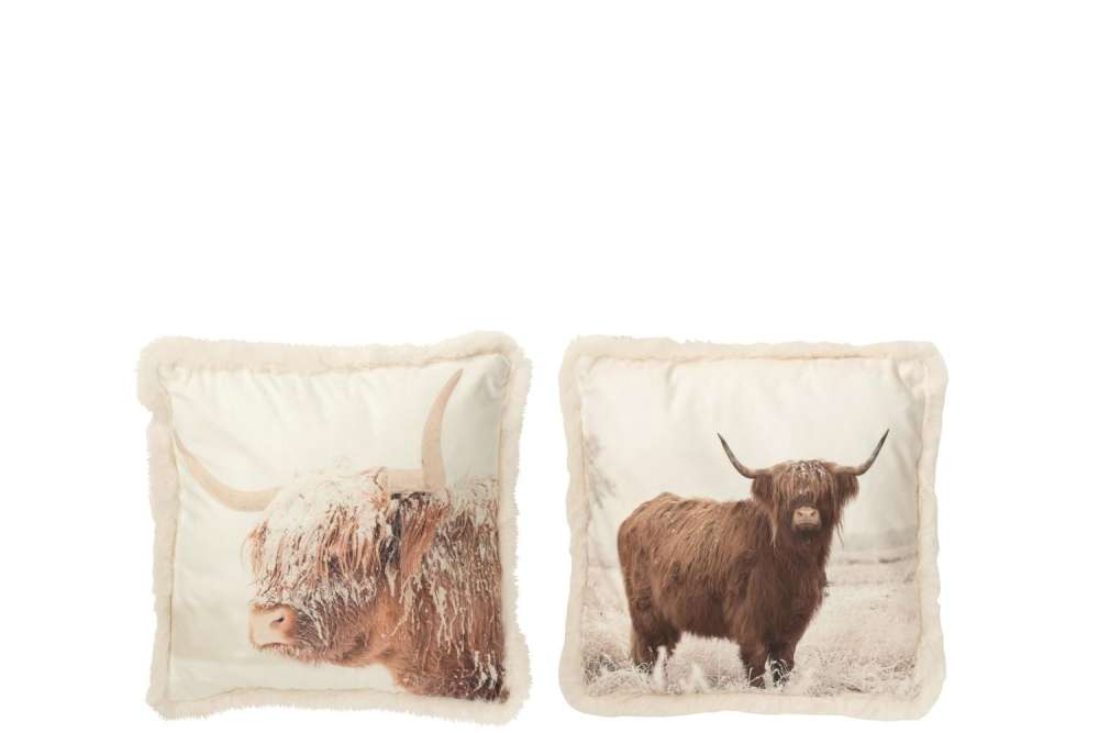 CUSHION YAK POLYESTER OFF-WHITE/BROWN SMALL ASSORTMENT OF 2