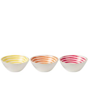 BOWL SPIRAL MANGO WOOD PINK/ORANGE/YELLOW LARGE ASSORTMENT OF 3