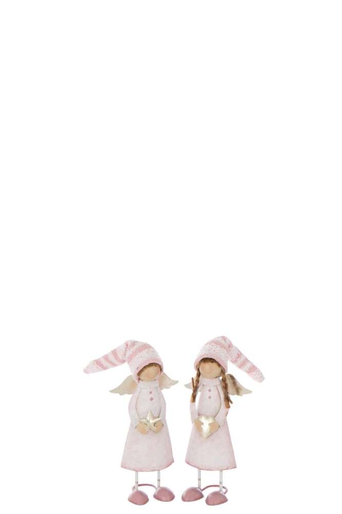 ANGEL HEART+STAR METAL LIGHT PINK/GOLD COLORED SMALL ASSORTMENT OF 2