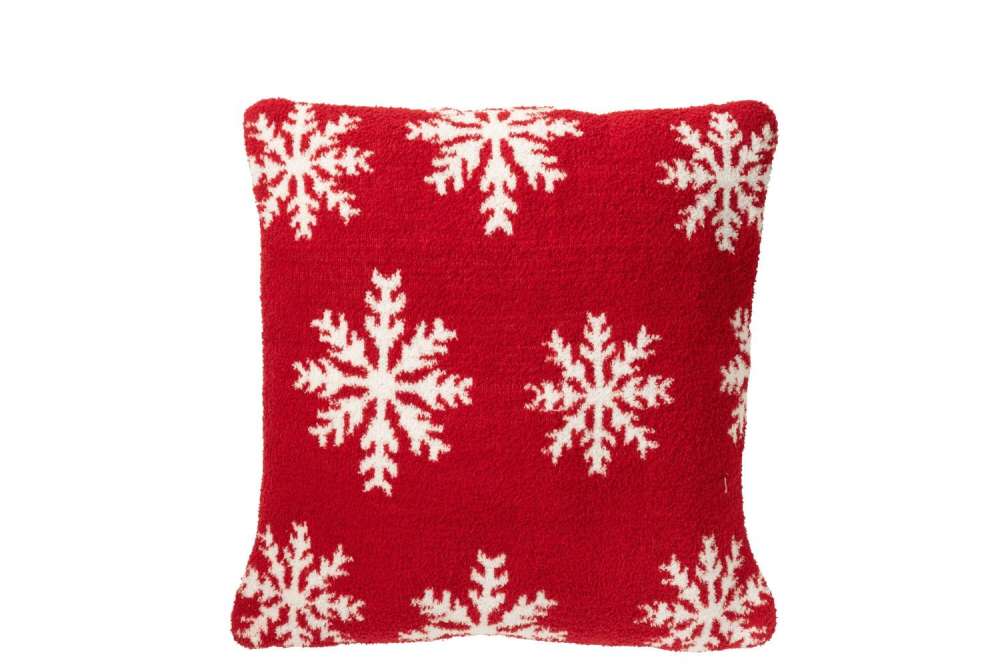 CUSHION SNOWFLAKES POLYESTER RED/WHITE