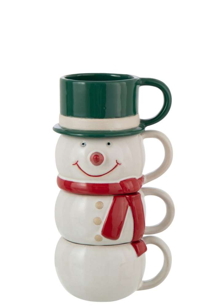 MUG 4 PARTS SNOWMAN STONEWARE MULTICOLORED